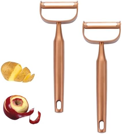 Stainless Steel Vegetable Peeler 2 Pieces, with Potato Eye Remover & Swiveling Twin Blades, Y Shaped Titan Potato Peeler for Fruit & Veggie, Dishwasher Safe - Rosegold