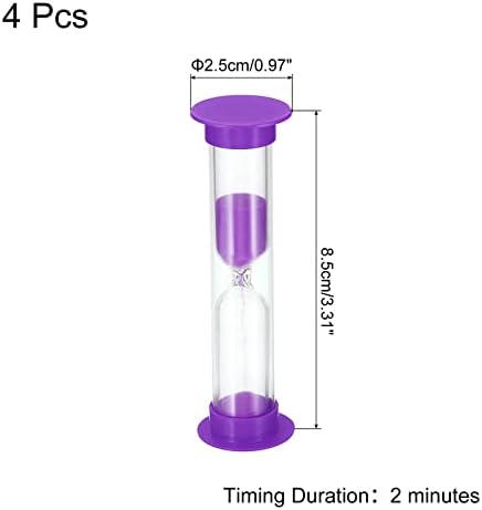 PATIKIL 2 Minute Sand Timer, 4Pcs Small Sandy Clock with Plastic Cover, Count Down Sand Glass for Games, Kitchen, Party Favors DIY Decoration, Purple