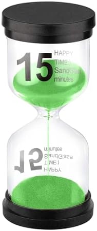 SuLiao 15 Minute Hourglass, Green Sand Clcok Timer, Colorful SandWatch 15 Min, Plastic Reloj De Arena 15 Minutos, Large Hour Glass Sandglass, Kitchen, Games, Classroom, Decor