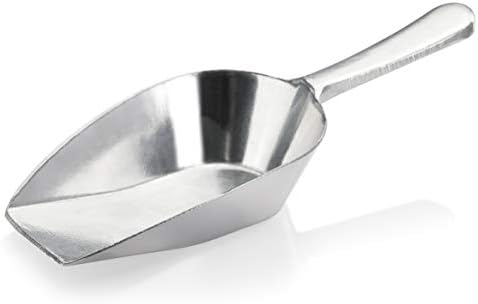 New Star Foodservice One-Piece Cast Aluminum Flat Bottom Bar Ice Flour Utility Scoop, 2-Ounce, Silver