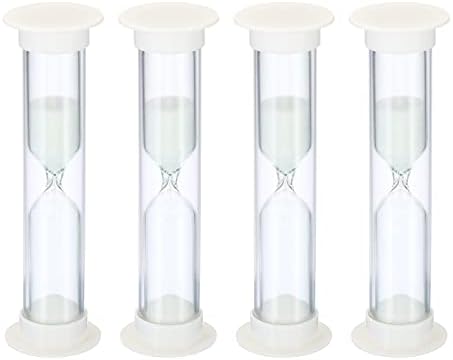 PATIKIL 3 Minute Sand Timer, 4Pcs Small Sandy Clock with Plastic Cover, Count Down Sand Glass for Games, Kitchen, Party Favors DIY Decoration, White