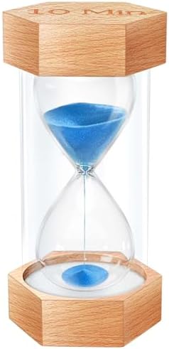 10 Minute Hourglass Sand Timer, Natural Wood Grain Hexagonal Hour Glass Sand Clock 10 Minutes, Reloj De Arena, Large Wooden Sandglass Sand Watçh 10 Min for Rustic Desk Decor, Office, Game, Classroom