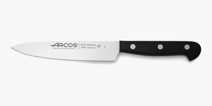 Arcos Chef Knife 6 Inch Stainless Steel. Cooking Knife to Cut and Peel Small Food. Ergonomic Polyoxymethylene Handle and 150mm Blade. Series Universal. Color Black