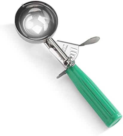 New Star Foodservice Commercial-Grade Thumb Press Food Disher/Ice Cream Scoop, 18/8 Stainless Steel, 3.25 oz, Size 12, Green