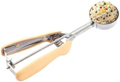 Restaurantware Comfy Grip 2 Ounce Ice Cream Scooper 1 Spring-Loaded Melon Ball Scoop - #20 Built-In Blade Yellow Stainless Steel Cookie Baller Dishwasher-Safe Heavy-Duty