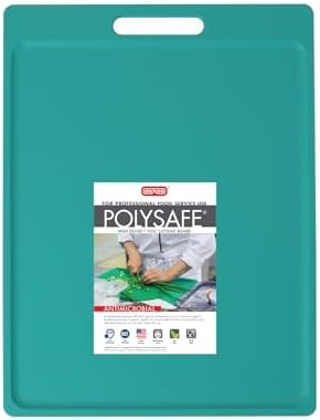 Dexas NSF Certified Polysafe Cutting Board with Handle, 11 x 14.5 Inches, Reversible Kitchen Cutting Board, Teal Green
