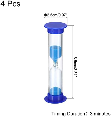 PATIKIL 3 Minute Sand Timer, 4Pcs Small Sandy Clock with Plastic Cover, Count Down Sand Glass for Games, Kitchen, Party Favors DIY Decoration, Blue