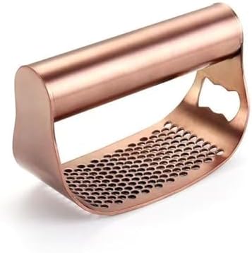 Garlic Press Rocker, Crusher Grinder Masher Bottle opener, Portable Manual Stainless Steel Wide Handle Garlic Crusher with Peeler(Style2-Gold)