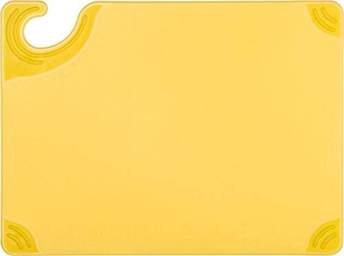 San Jamar Saf-T-Grip Plastic Cutting Board with Safety Hook, 9" x 12" x 0.375", Yellow