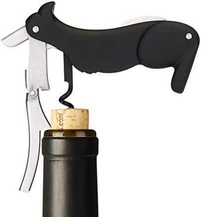 True Zoo Buddy the Bordeaux Collie Black Dog Corkscrew Wine Opener with Built-in Bottle Opener & Sharp Foil Cutter, Stainless Steel and Plastic, Home Bar, Kitchen, Travel, Novelty Gifts, Set of 1