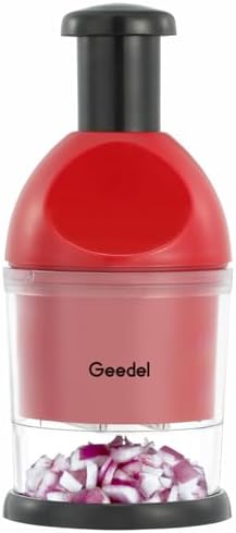 Geedel Food Chopper, Easy to Clean Manual Hand Vegetable Chopper, Dishwasher Safe Slap Onion Cutter for Veggies Onions Garlic Nuts Salads Red