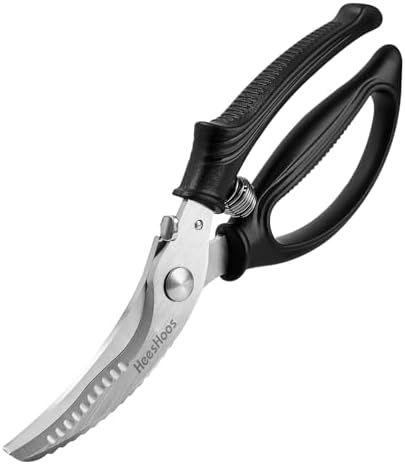 Poultry Shears, Heavy Duty Poultry Scissors & Chicken Shears for Easier Spatchcock, Cutting Chicken Bones, Meat, Turkey, Fish & Herbs. Spring-Loaded, Safety Lock & Dishwasher Safe