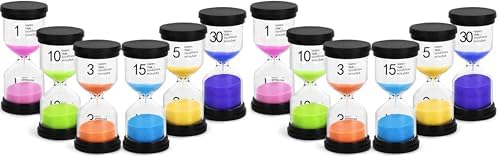 Shindel Sand Timers, 6PCS Colorful Hourglass Sandglass Timer 1/3/5/10/15/30 Minutes Sand Clock Timer for Kids Games Classroom Kitchen Cooking Office (Pack of 2)