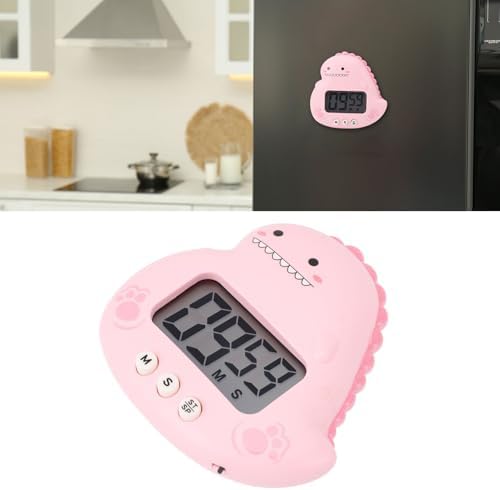Digital Kitchen Timer with LCD Display, Dinosaur Design, Red, Magnetic Back, Stand, Countdown Alarm for Classroom, Home, Study, Cooking