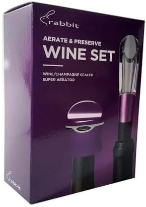 Rabbit Aerate and Preserve Wine Set, Wine/Champagne Sealer and Super Aerator (Purple), Standard