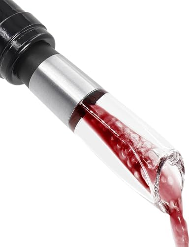 Elegant Wine Aerator Pourer Spout by ELMWAY - Clear Wine Air Aerator Enhances Flavor, Aroma & Finish, No Spill Design, Wine Accessory Gift for Wine Lovers - Silver