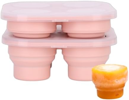 Silicone Freezer Tray with Lid - Stackable 2 oz Large Ice Cube Molds for Homemade Purees, Egg Bites, Broth Food Storage - Dishwasher Safe (Pink) - 2 Pack