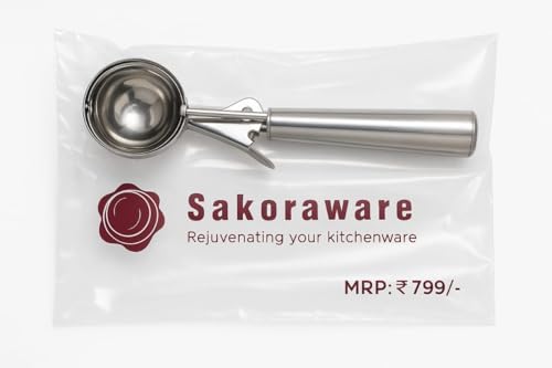 Sakoraware Stainless Steel Icecream Serving Spoon | Scooper for Ice Cream Fruit Scoop with Trigger | Big Size Multifunctional Pack of 1