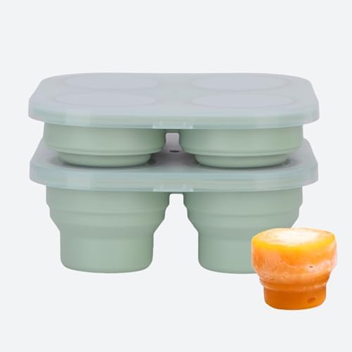 Silicone Freezer Tray with Lid - Stackable 2 oz Large Ice Cube Molds for Homemade Purees, Egg Bites, Broth Food Storage - Dishwasher Safe - 2 Pack (MOODY BLUE)