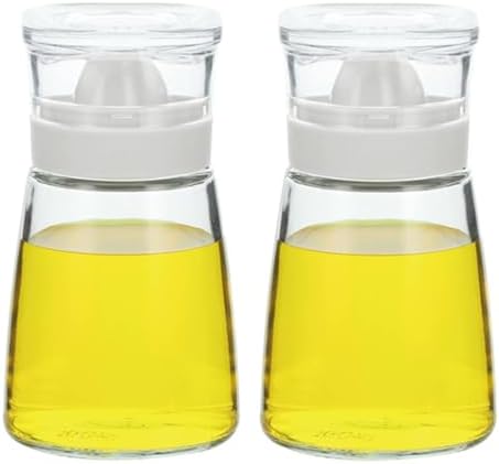 2 Pcs Glass Olive Oil and Vinegar Dispenser Bottles Set for Kitchen Cooking with Silicone Dual Pouring Spout, Soy Sauce Dispenser with Dust-proof Lid (White, 5.4 oz)