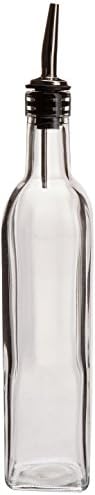 16 Oz. (Ounce) Oil Vinegar Cruet, Square Tall Glass Bottle w/Stainless Steel Pourer Spout