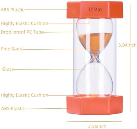 Colorful Sand Timers, Hourglass Sand Timers 10 Minutes Sandglass Timer with Protective Cover for Toothbrush Timer Games Classroom Home Office Cooking(Orange+10Min)…