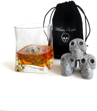 Hand Carved Granite Whiskey Stone Skulls for Whiskey Lovers - Set of 4 Whiskey Stones for a Chilled Drink Every Time