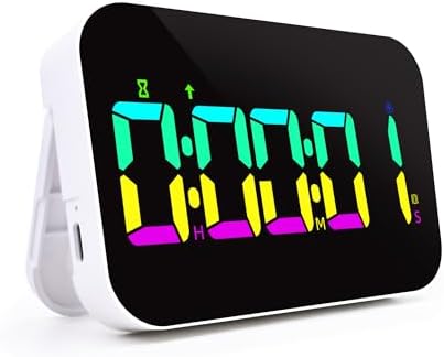 Kitchen Digital RGB Timer, Count Down Up, Rechargeable, Vibration Mode Adjustable Volume and Brightness LED Display, Time Management Cook, Desk, Kids Adults Study Teaching, Kitchen Gadgets