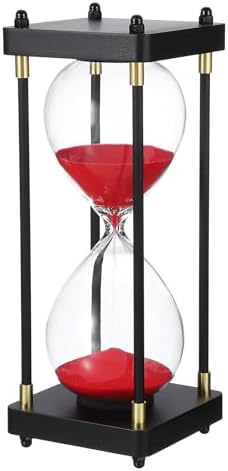 PATIKIL Large Decorative Sand Timer, 60 Minutes Wood Hour Glass Timer Modern Wooden Hour Glass for Cooking Game Office Classroom Kitchen Home, Red(Style 1)