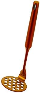 Stainless Steel Potato Masher for Non-Stick, Sturdy and Durable Whole Shaped Food Masher Hand Kitchen Aid, Avocado Masher Kitchen Tool Dishwasher Safe (8 in, Orange)