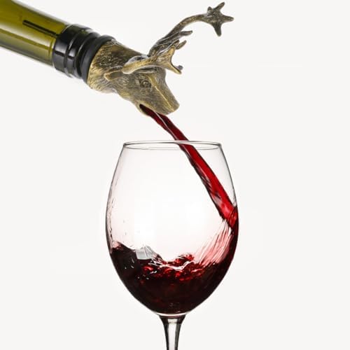 STOBAZA Deer Head Wine Pourer Aerator, Stag Liquor Bottle Spouts for Alcohol, Hunting Presents for Men Dad Husband, Funny Stocking Stuffers, Zinc Alloy Elk Animal Stopper for Bar