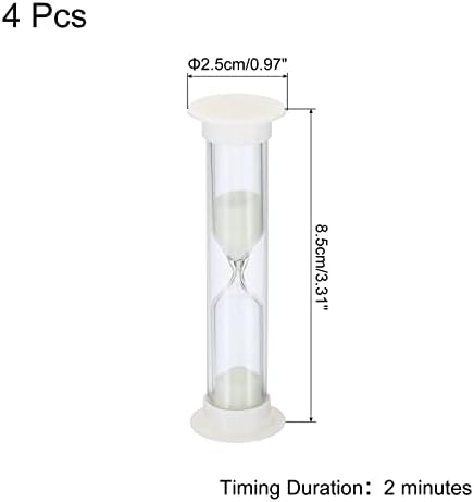 PATIKIL 2 Minute Sand Timer, 4Pcs Small Sandy Clock with Plastic Cover, Count Down Sand Glass for Games, Kitchen, Party Favors DIY Decoration, White