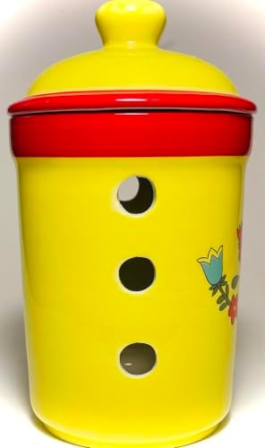 BonCera, Premium Ceramic Garlic Keeper Jar with Lid - Yellow Rooster