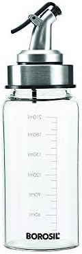 Borosil 250ml Oil Dispencer | Borosilicate Glass Oil Bottle with Silicon Funnel | Leakproof, BPA Free Oil Container for Kitchen | Transparent