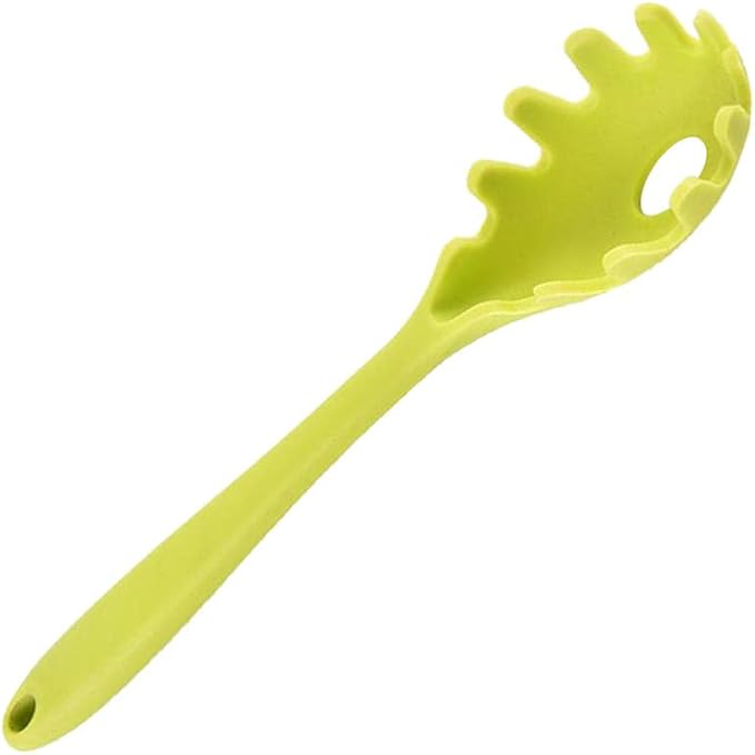 Silicone Pasta Fork, Spaghetti Server Tongs, Noodles Spoon, Eco Friendly and BPA Free - Green 1, 28.5x5.5x3.5cm