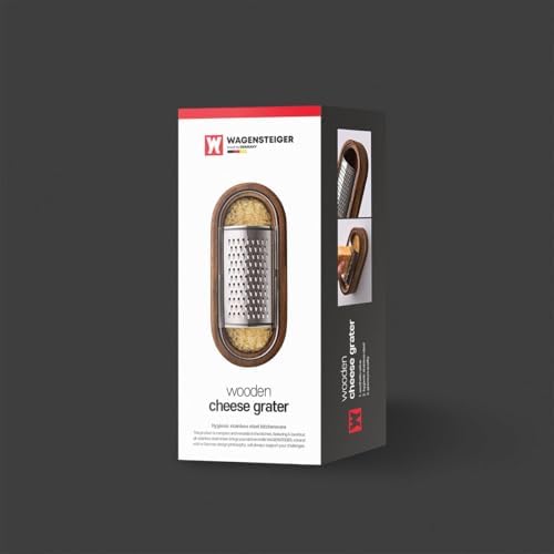 Wagensteiger Removable SUS304 Stainless Steel Cheese Grater with Wooden Container, Wooden Shredder, Citrus Zester, Perfect for Presenting Freshly Grated Cheese or Zest