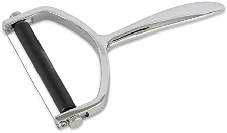 RSVP International Handheld Cheese Slicer/Shaver, Adjustable Thickness for Hard or Soft Cheeses, Heavy Duty Chrome Handle, Wire Cutter, Dishwasher Safe, 6.75-Inch Length