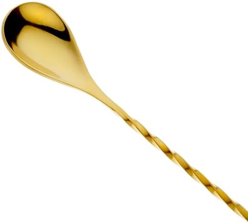 Barfly 13.2-inch Diamond Lattice Etch Bar Spoon, Gold Plated