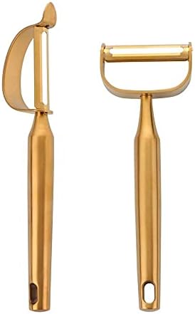Color ME! 188 Stainless Steel Swivel vegetable peelers Y-Shaped and P-Shaped Potato Peelers with Potato Eye Remover kitchen peeler for fruits, Cucumber, carrot, Dishwasher Safe(2pcs)(Gold)