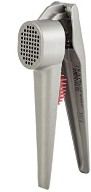 TableCraft E5614 Garlic Press, Stainless Steel, Firm Grip and Ergonomic Soft Handle, 2.175" x 6.75" x 0.37", Gray, 1 Count