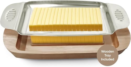 Namre Wire Butter Slicer Cutter with Wooden Tray, Stainless Steel