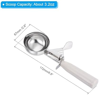 PATIKIL 3.2 Ounce Ice Cream Scoop with Trigger, Stainless Steel Portion Cookie Scoop with Thumb Trigger for Cookie Dough Cupcake Batter Baking, Beige 96ML
