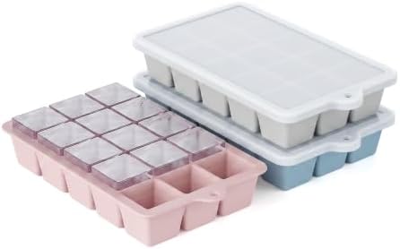 Silicone Ice Cube Tray 3 Pack, HANCELANT Ice Cube Mold, Ice Trays for Freezer with Lid for Whiskey, Cocktail, Drinks and Food, Freezer, BPA Free, Easy Release