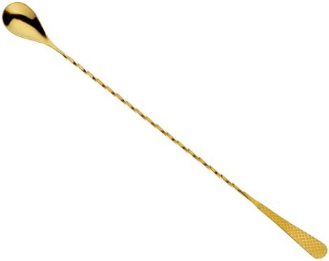 Barfly 13.2-inch Diamond Lattice Etch Bar Spoon, Gold Plated