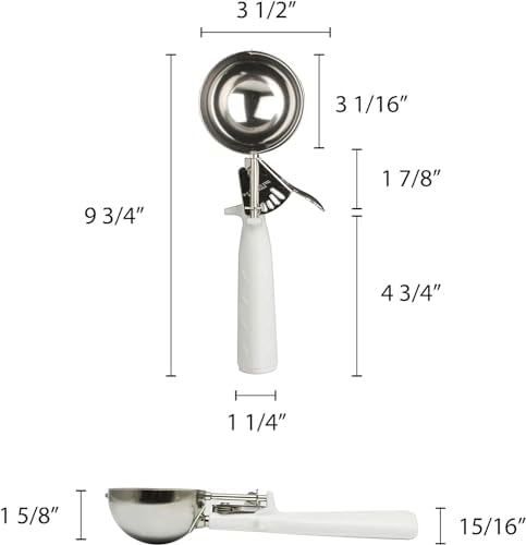 TrueCraftware- 5-1/3 oz Portion Scoop #6 Stainless Steel with Triangle White Handle- Ice Cream Scoop Cookie Scoop for Cookie Dough Batter