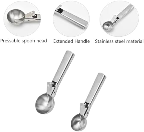 2 Pcs Ice Cream Scoop,Portable Stainless Steel Ice Cream Scoop, Icecream Scooper Spoon with Trigger Release for DIY Ice Cream,Fruit Scoop (Sliver, Medium & Large)