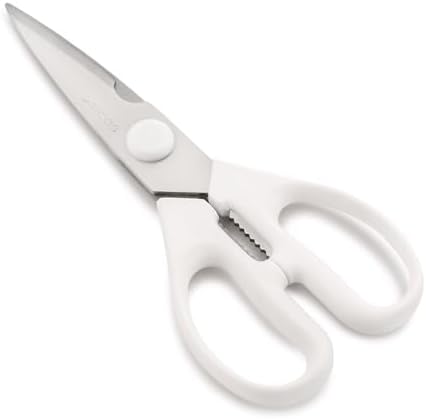 ARCOS Kitchen Take Apart Scissors 8 Inch Nitrum Stainless Steel and 195 mm blade. 154 gr. Ergonomic Polyoxymethylene POM Handle. Series Prochef. Smooth edge and stylish wooden handle. White Color