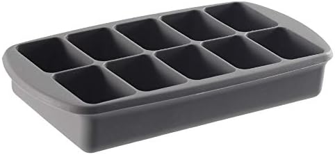 ZEROBOX Ice Cube Trays with Lids - Easy Release Silicone Ice Trays - Flexible 10 Square Cubes per Tray Ice Molds for Chilled Drinks, Whiskey & Cocktails - Stackable, Dishwasher Safe, BPA Free, Grey