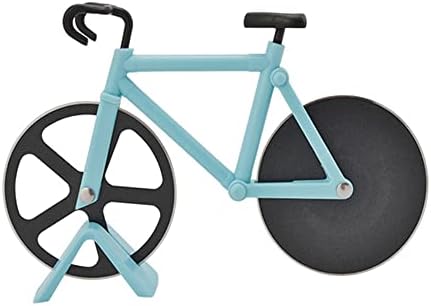 Bicycle Pizza Cutter Wheel Non-stick Dual Cutting Wheels Stainless Steel Bike Pizza Slicer with a Stand for Pizza Lovers Kitchen Gadget?Blue?