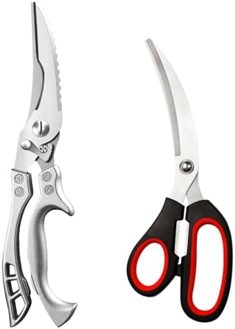 Heavy-Duty Stainless Steel Kitchen Poultry Scissors and BBQ scissors for bone, meat, chicken, fish, turkey, and vegetables; spring-loaded, multi-functional, ultra-sharp